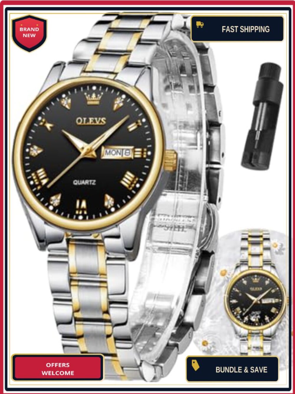 Women's Wrist Watch Stainless Steel Bracelet Stretch Band Water Resistant